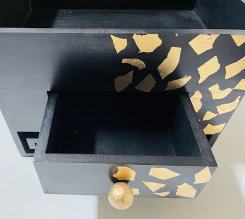 BLACK AND GOLD DECORATIVE WOODEN CHEST WITH DRAWER REF:13 (Project 42)