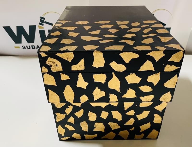 BLACK AND GOLD DECORATIVE WOODEN CHEST WITH DRAWER