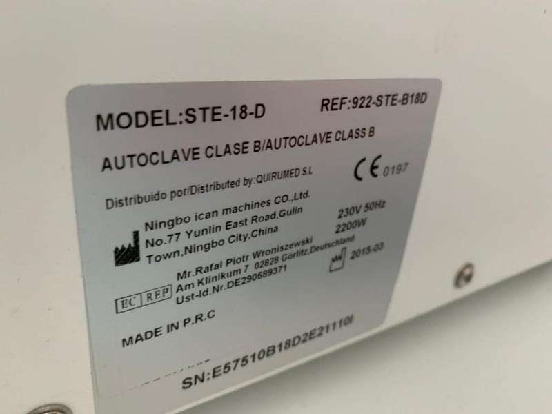 ESTERILIZADOR AUTOCLAVE CLASE B MODELO STE-18D 2015